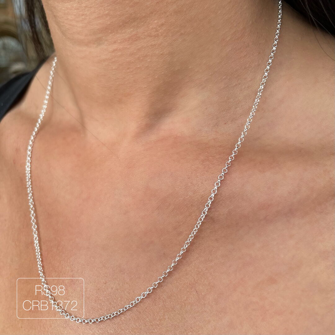 Colar de Elo Português 50+5cm Liso Prateado